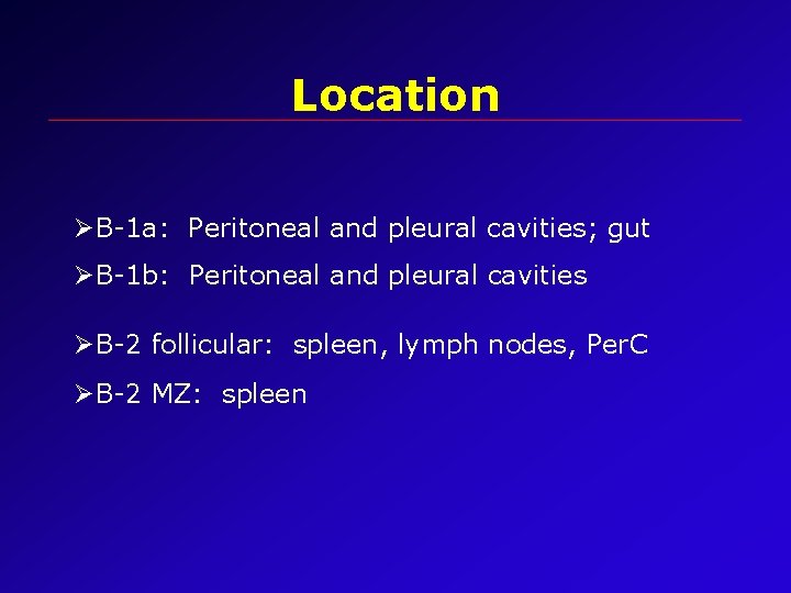 Location ØB-1 a: Peritoneal and pleural cavities; gut ØB-1 b: Peritoneal and pleural cavities