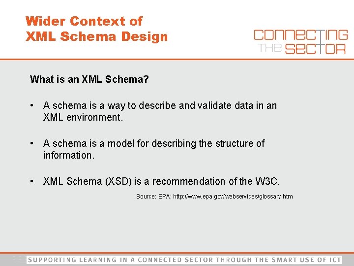 Wider Context of XML Schema Design What is an XML Schema? • A schema