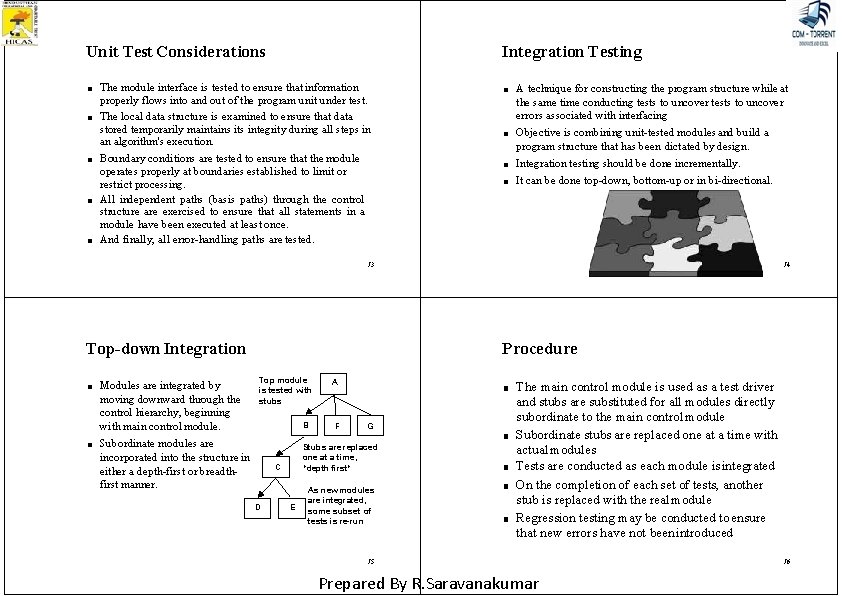 Unit Test Considerations ■ ■ ■ Integration Testing The module interface is tested to