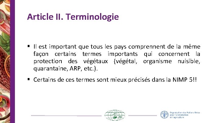 Article II. Terminologie § Il est important que tous les pays comprennent de la