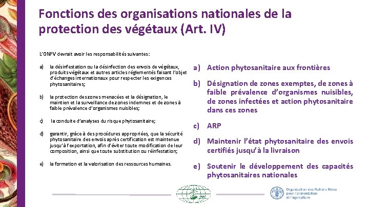 Fonctions des organisations nationales de la protection des végétaux (Art. IV) L’ONPV devrait avoir