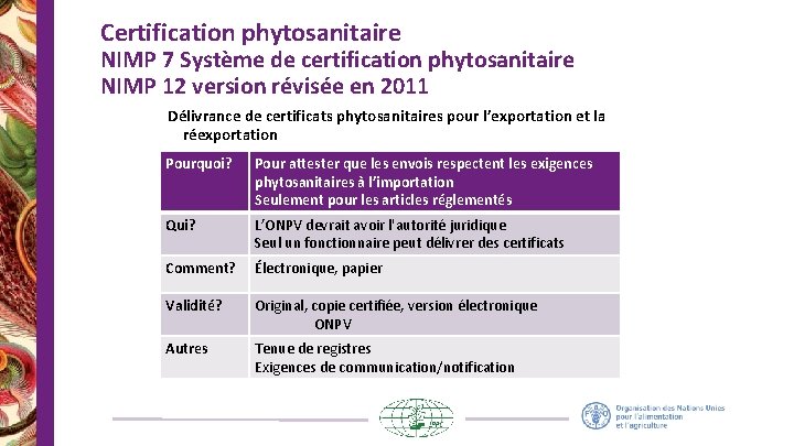 Certification phytosanitaire NIMP 7 Système de certification phytosanitaire NIMP 12 version révisée en 2011