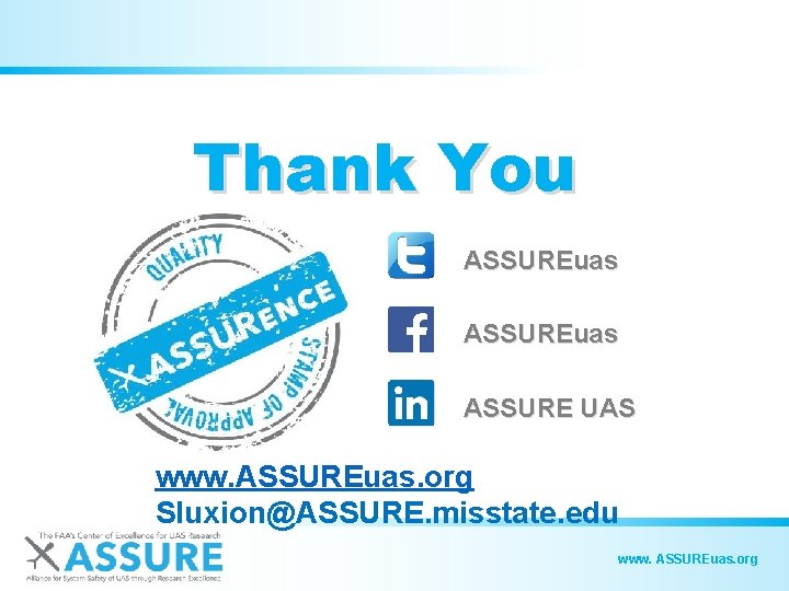 Thank You ASSUREuas ASSURE UAS www. ASSUREuas. org Sluxion@ASSURE. misstate. edu www. ASSUREuas. org