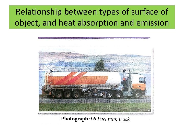Relationship between types of surface of object, and heat absorption and emission 