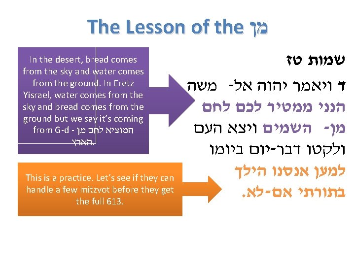 The Lesson of the מן In the desert, bread comes from the sky and