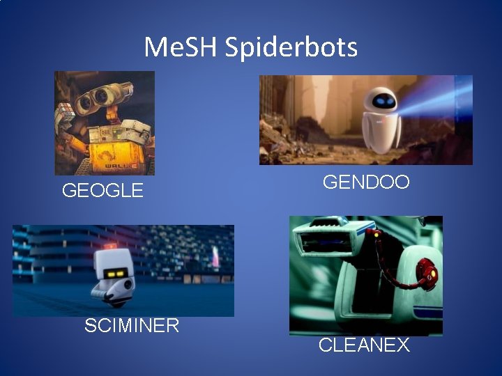 Me. SH Spiderbots GEOGLE SCIMINER GENDOO CLEANEX 