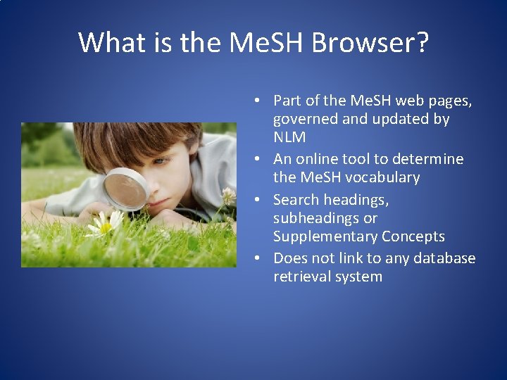 What is the Me. SH Browser? • Part of the Me. SH web pages,