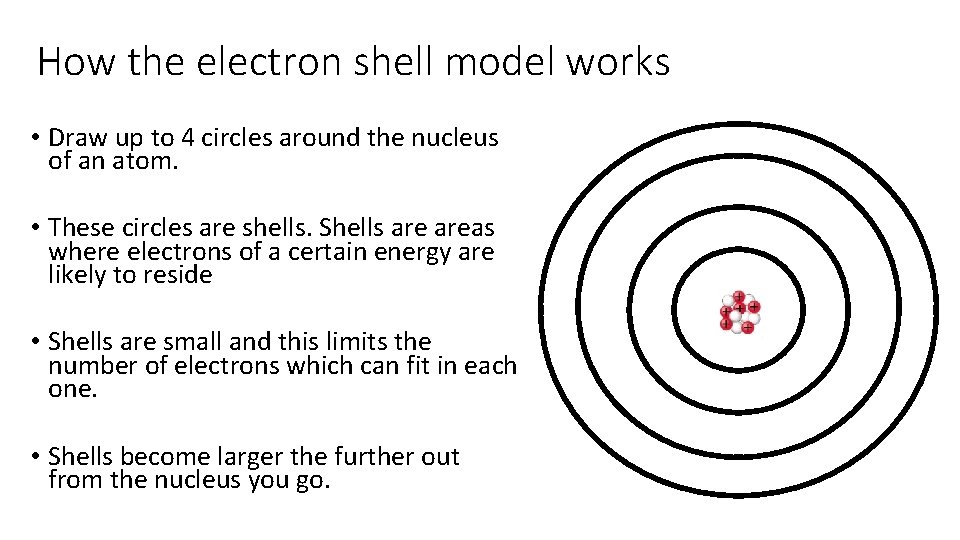 How the electron shell model works • Draw up to 4 circles around the