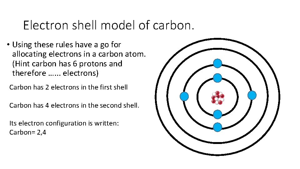 Electron shell model of carbon. • Using these rules have a go for allocating