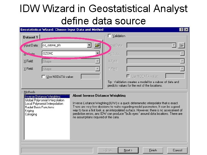 IDW Wizard in Geostatistical Analyst define data source 