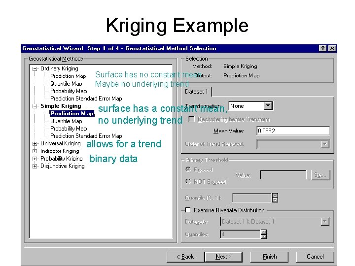 Kriging Example Surface has no constant mean Maybe no underlying trend surface has a