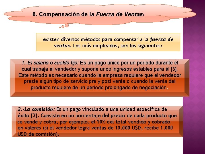 6. Compensación de la Fuerza de Ventas: existen diversos métodos para compensar a la