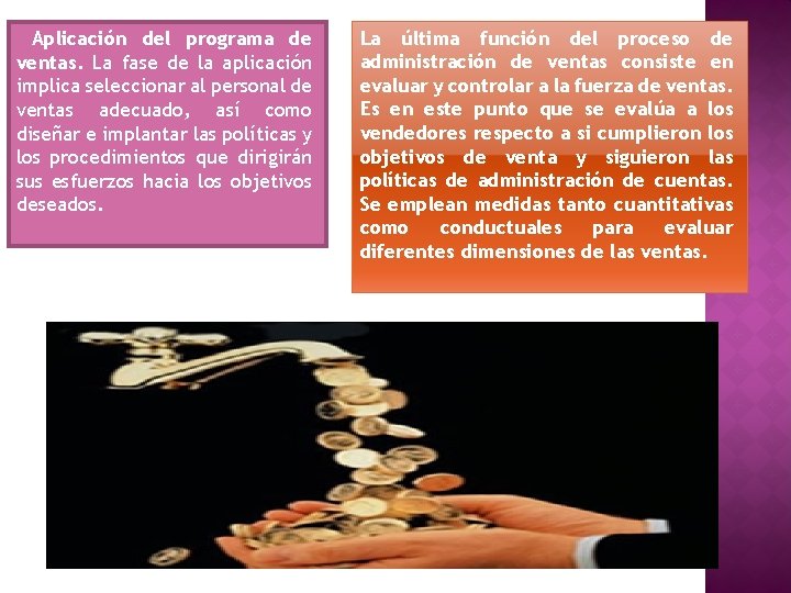 Aplicación del programa de ventas. La fase de la aplicación implica seleccionar al personal