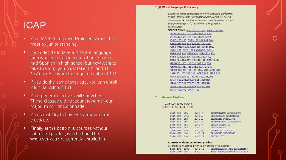 ICAP • Your World Language Proficiency must be meet by junior standing. • If
