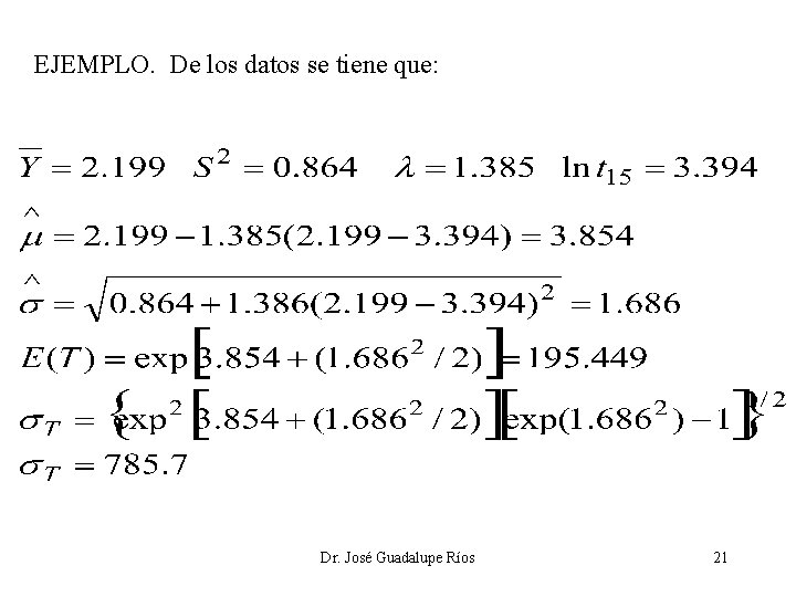 EJEMPLO. De los datos se tiene que: Dr. José Guadalupe Ríos 21 