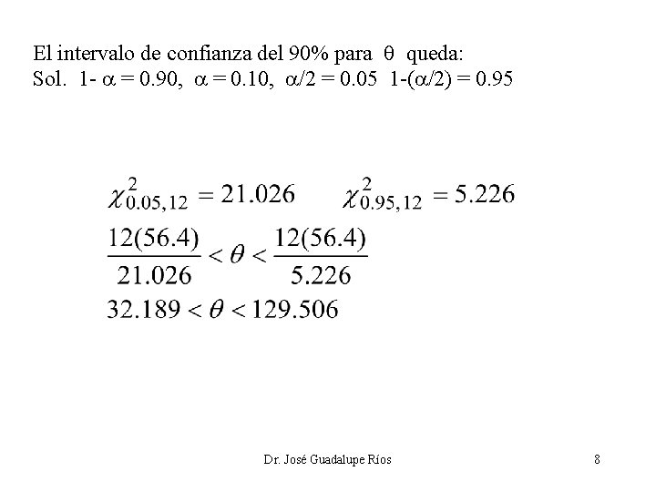 El intervalo de confianza del 90% para queda: Sol. 1 - = 0. 90,