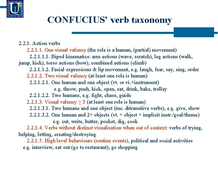 CONFUCIUS’ verb taxonomy 2. 2. 1. Action verbs 2. 2. 1. 1. One visual