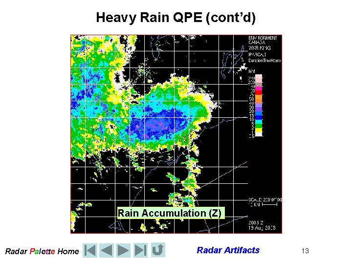 Heavy Rain QPE (cont’d) Rain Accumulation (Z) Radar Palette Home Radar Artifacts 13 