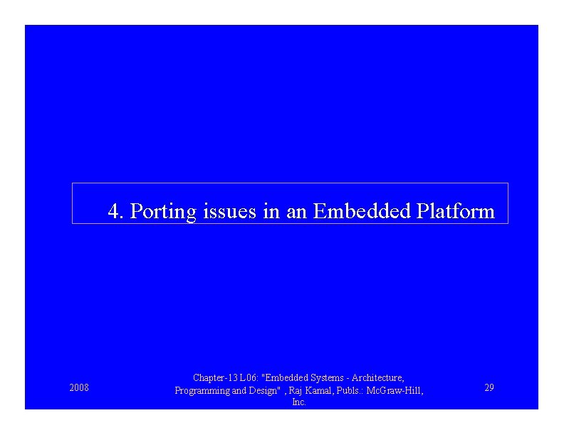 4. Porting issues in an Embedded Platform 2008 Chapter-13 L 06: "Embedded Systems -