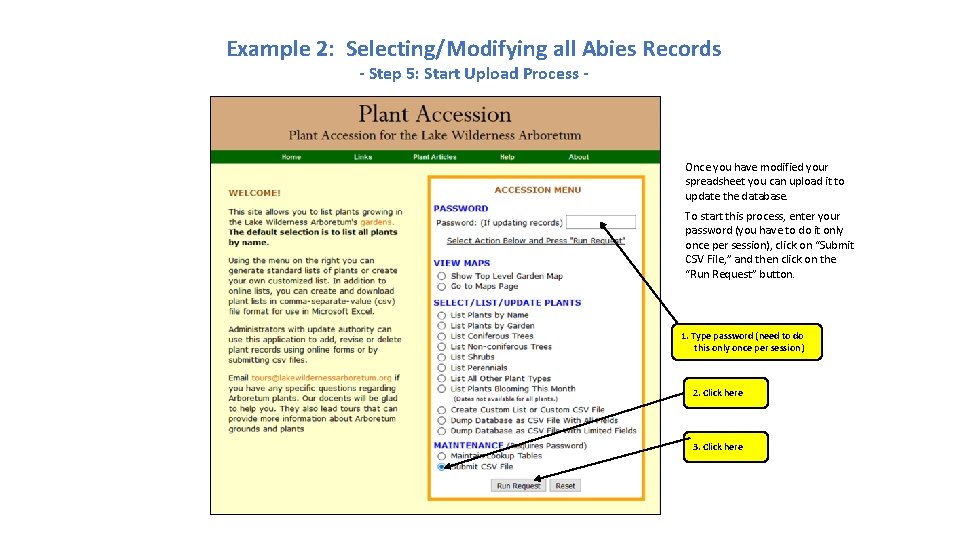 Example 2: Selecting/Modifying all Abies Records - Step 5: Start Upload Process - Once Example 2: Selecting/Modifying all Abies Records - Step 5: Start Upload Process - Once