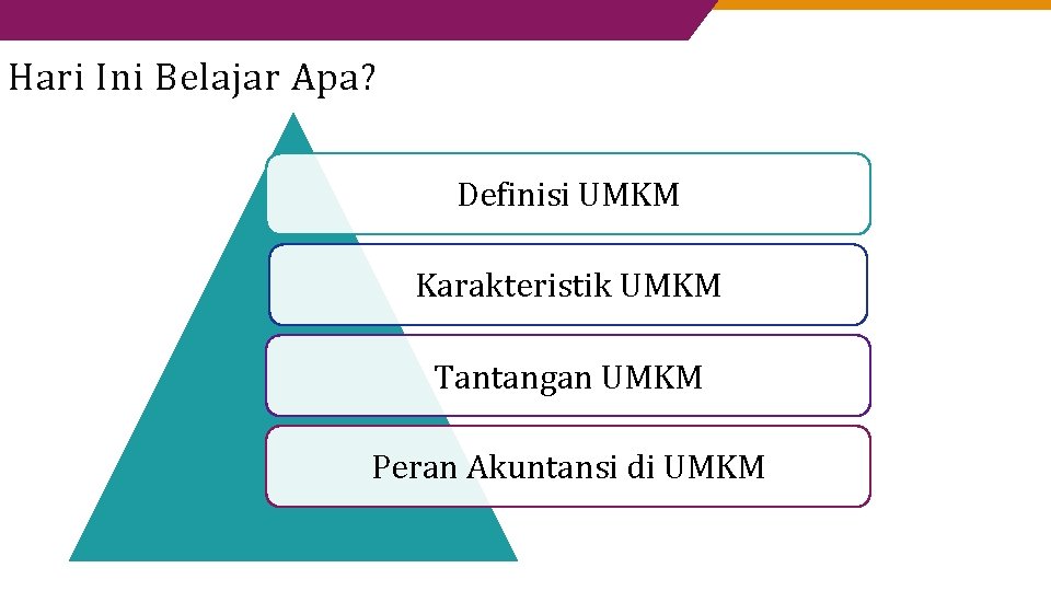 Hari Ini Belajar Apa? Definisi UMKM Karakteristik UMKM Tantangan UMKM Peran Akuntansi di UMKM