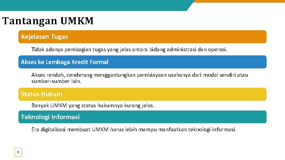 Tantangan UMKM Kejelasan Tugas Tidak adanya pembagian tugas yang jelas antara bidang administrasi dan