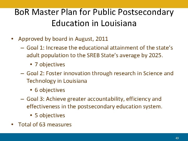 Bo. R Master Plan for Public Postsecondary Education in Louisiana • Approved by board