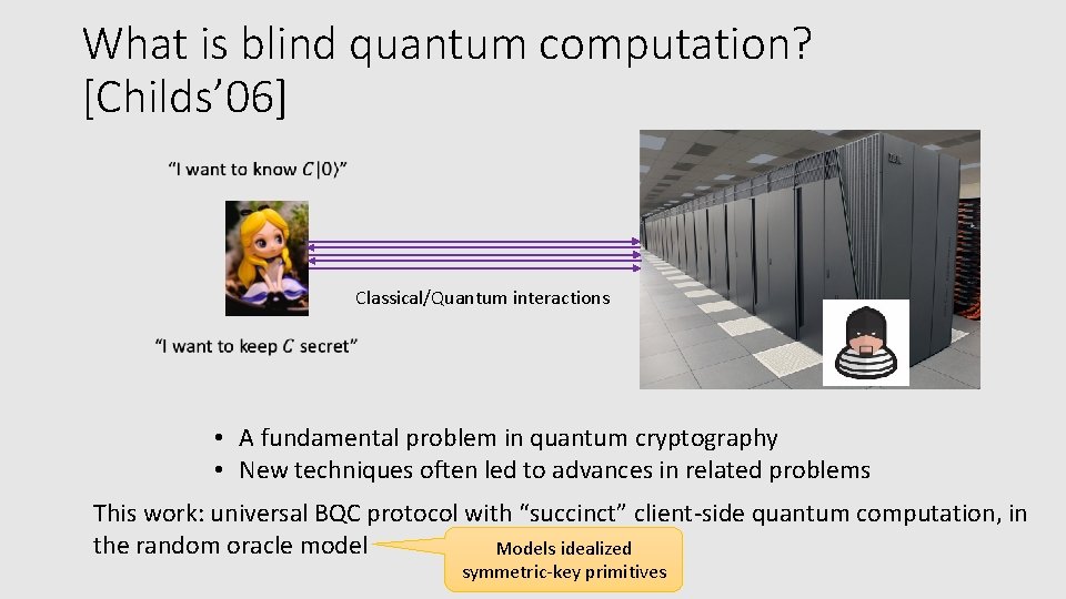 What is blind quantum computation? [Childs’ 06] Classical/Quantum interactions • A fundamental problem in