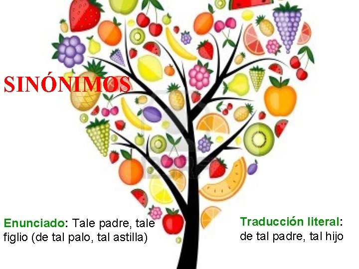 SINÓNIMOS Enunciado: Tale padre, tale figlio (de tal palo, tal astilla) Traducción literal: de