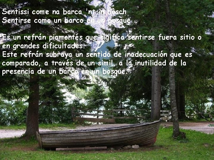 Sentissi come na barca 'nt in bòsch Sentirse como un barco en un bosque