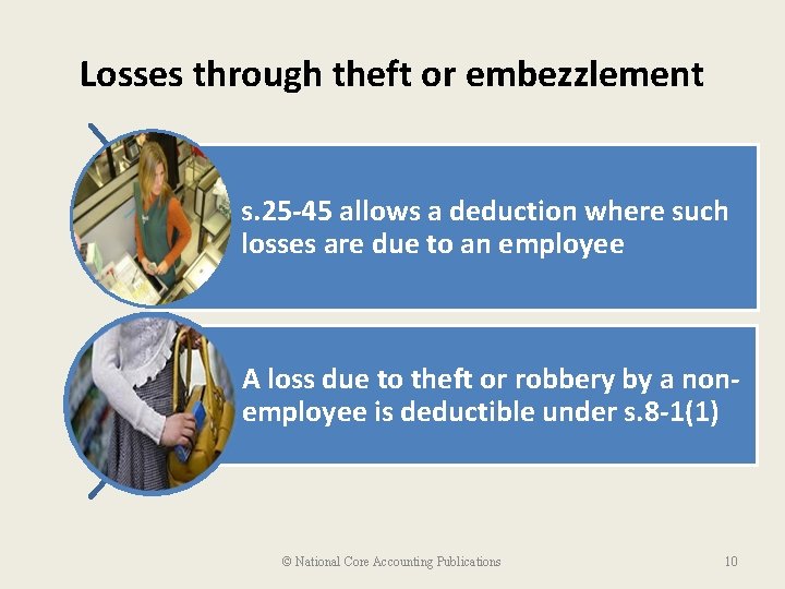 Losses through theft or embezzlement s. 25 -45 allows a deduction where such losses