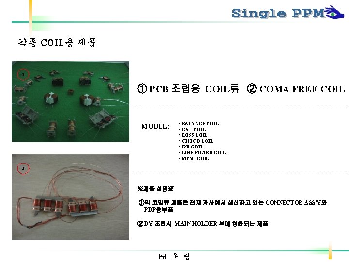 각종 COIL용 제품 1 ① PCB 조립용 COIL류 ② COMA FREE COIL MODEL: •