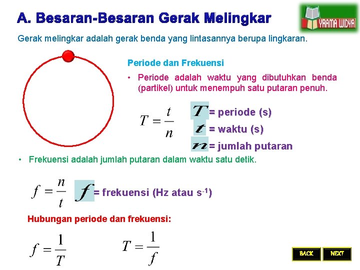 A. Besaran-Besaran Gerak Melingkar Gerak melingkar adalah gerak benda yang lintasannya berupa lingkaran. Periode