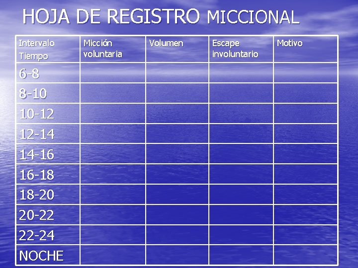 HOJA DE REGISTRO MICCIONAL Intervalo Tiempo 6 -8 8 -10 10 -12 12 -14