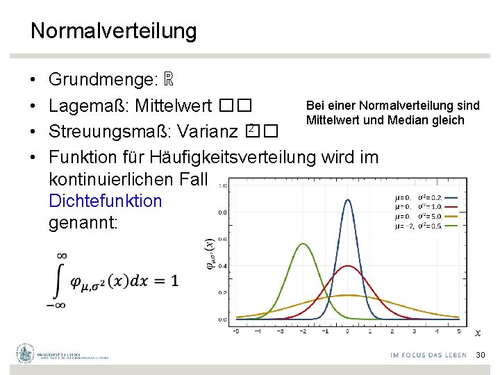 Normalverteilung • • Grundmenge: ℝ Bei einer Normalverteilung sind Lagemaß: Mittelwert �� Mittelwert und