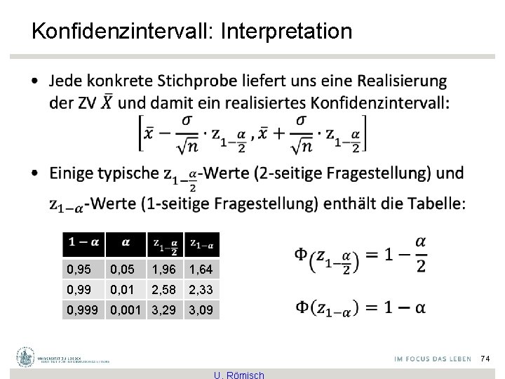 Konfidenzintervall: Interpretation • 0, 95 0, 05 1, 96 1, 64 0, 99 0,