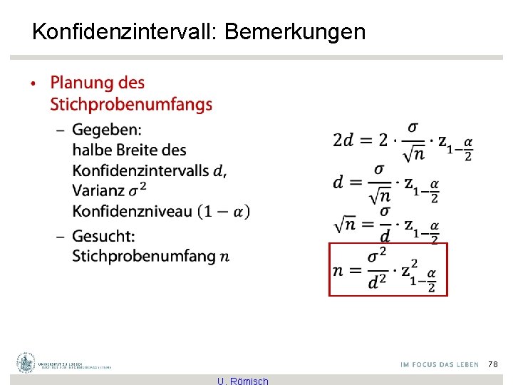 Konfidenzintervall: Bemerkungen • 78 