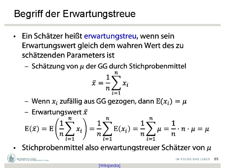 Begriff der Erwartungstreue • 85 [Wikipedia] 