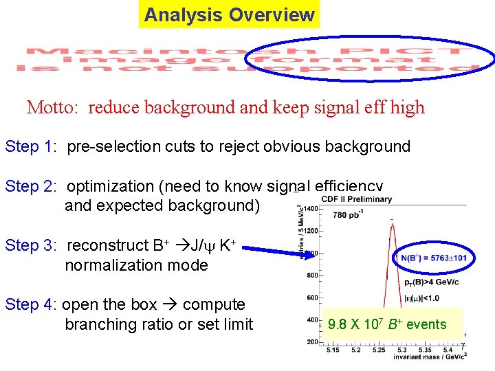 Analysis Overview Motto: reduce background and keep signal eff high Step 1: pre-selection cuts