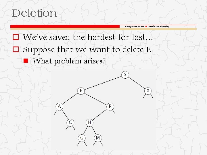 Deletion Computer Science Otterbein University o We’ve saved the hardest for last. . .