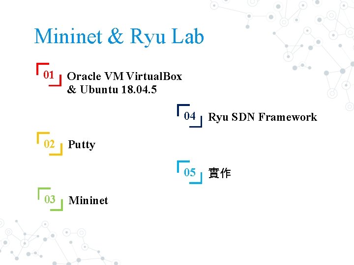 Mininet & Ryu Lab 01 02 03 Oracle VM Virtual. Box & Ubuntu 18.