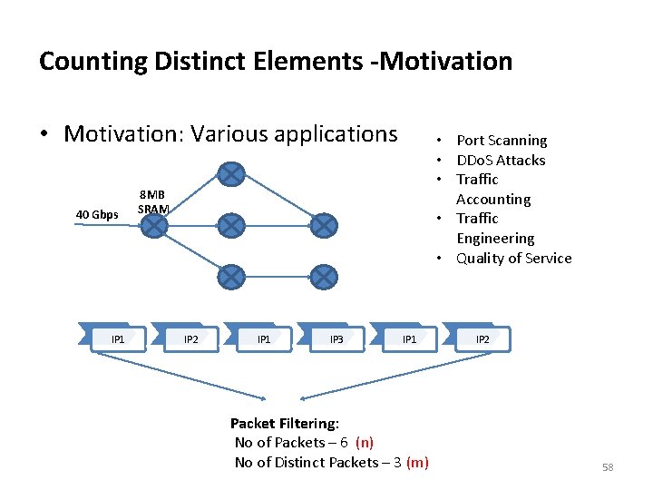 Counting Distinct Elements -Motivation • Motivation: Various applications 40 Gbps IP 1 • Port