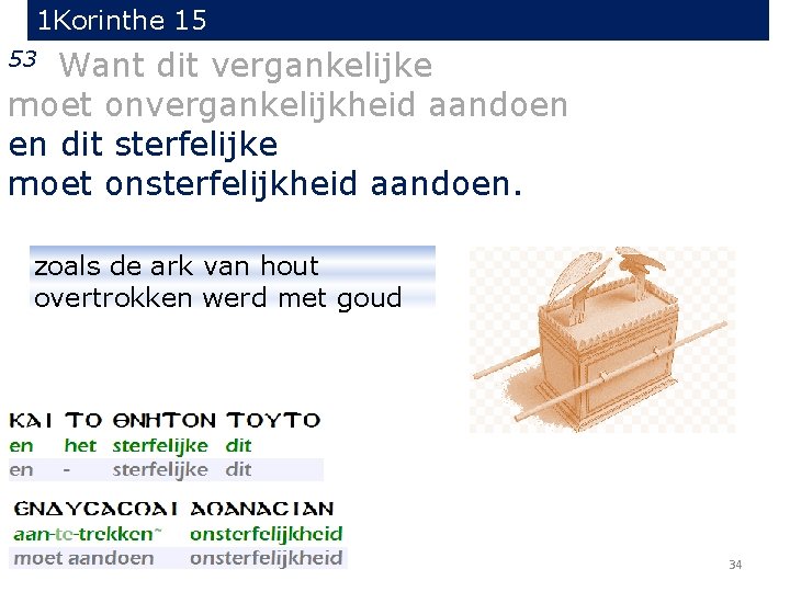 1 Korinthe 15 Want dit vergankelijke moet onvergankelijkheid aandoen en dit sterfelijke moet onsterfelijkheid