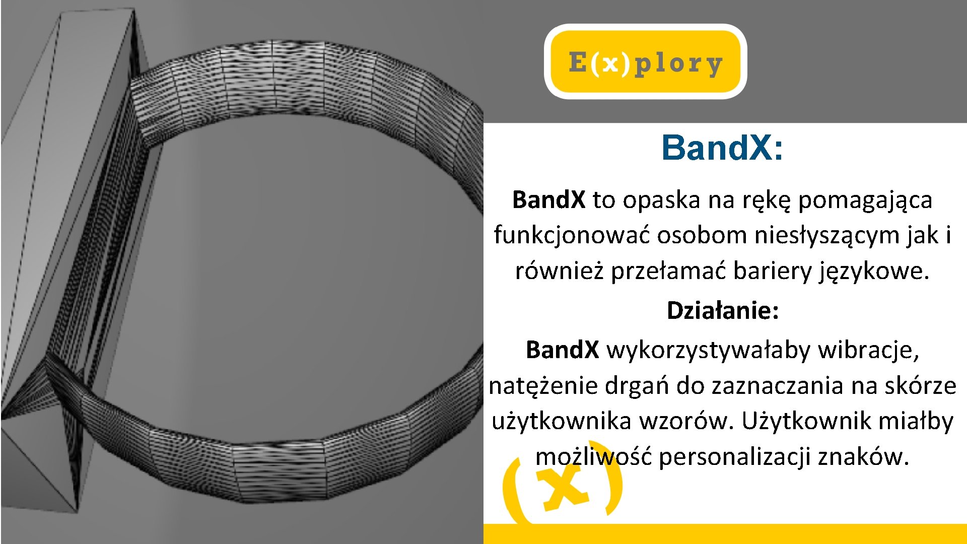 Band. X: Band. X to opaska na rękę pomagająca funkcjonować osobom niesłyszącym jak i