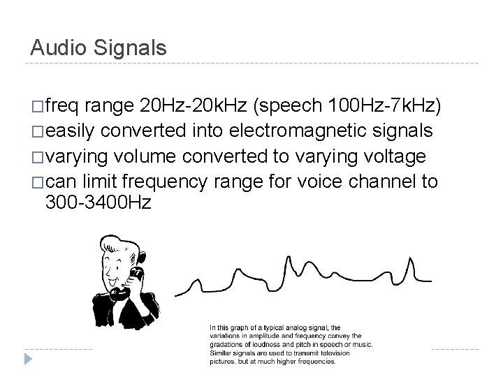 Audio Signals �freq range 20 Hz-20 k. Hz (speech 100 Hz-7 k. Hz) �easily