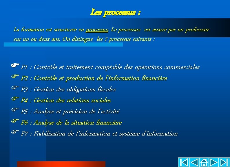 Les processus : La formation est structurée en processus. Le processus est assuré par Les processus : La formation est structurée en processus. Le processus est assuré par
