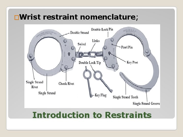 �Wrist restraint nomenclature; Introduction to Restraints 