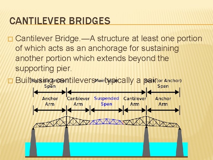 CANTILEVER BRIDGES Cantilever Bridge. —A structure at least one portion of which acts as