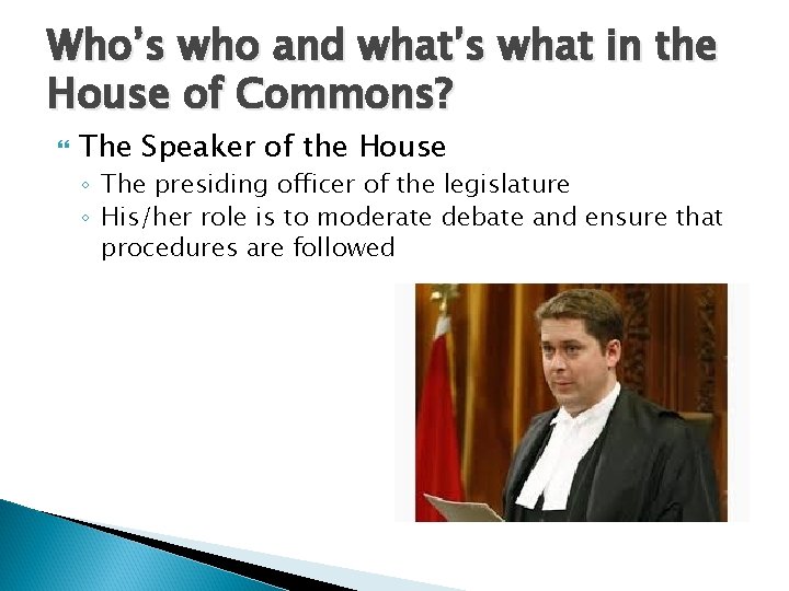 Who’s who and what’s what in the House of Commons? The Speaker of the