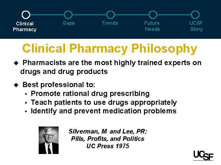 Clinical Pharmacy Gaps Trends Future Needs UCSF Story Clinical Pharmacy Philosophy u u Pharmacists